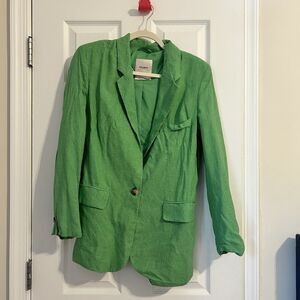 Pull and Bear Blazer Bright Green Small Button Jacket Lined Linen Blend Spring